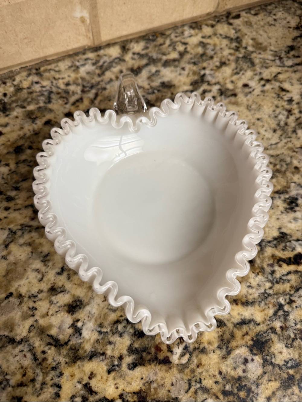 Fenton White Ruffled Heart Bowl